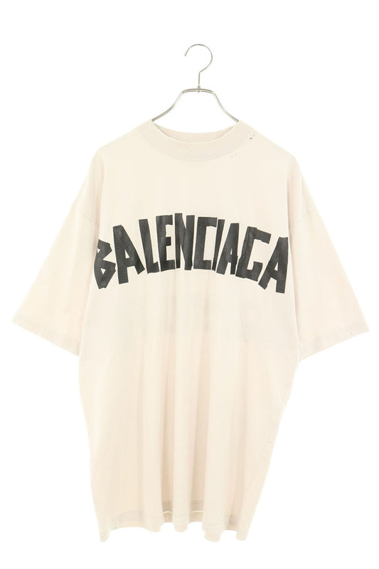 BALENCIAGA Tape Distressed Cotton Tee Off-White Size S