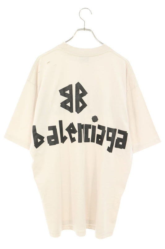 BALENCIAGA Tape Distressed Cotton Tee Off-White Size S