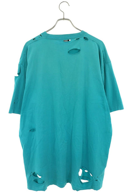 BALENCIAGA Distressed Logo Print Tee Blue Size XS