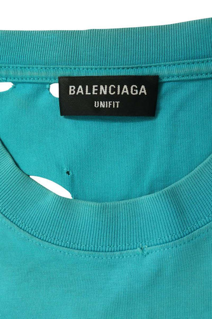 BALENCIAGA Distressed Logo Print Tee Blue Size XS