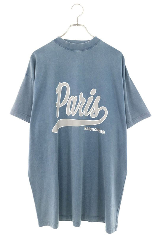 BALENCIAGA PARIS Print Cotton T-Shirt Blue Size 1