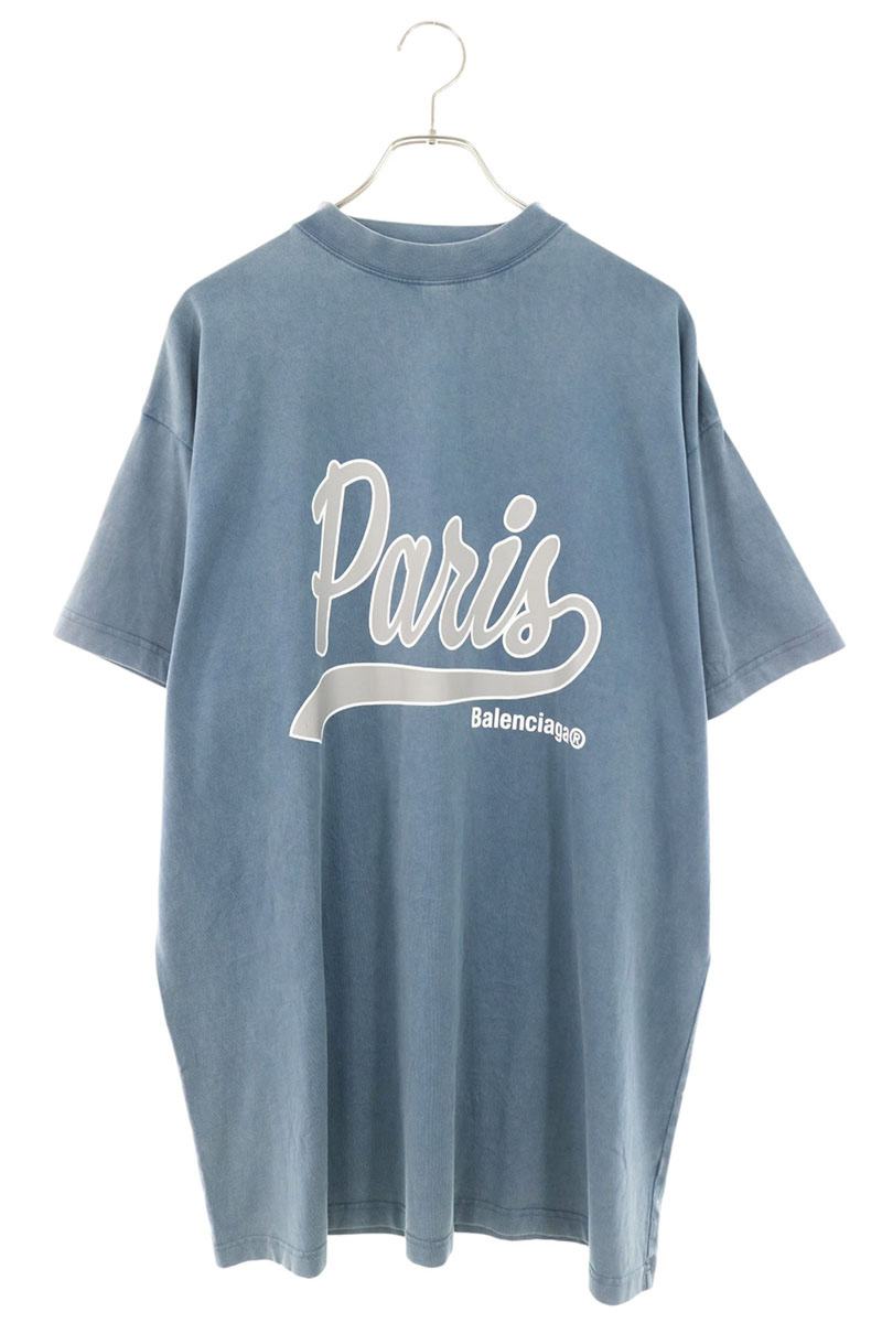 BALENCIAGA PARIS Print Cotton T-Shirt Blue Size 1