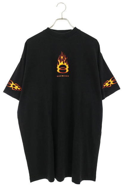 BALENCIAGA Flame Logo Print Cotton T-Shirt Black Size 2