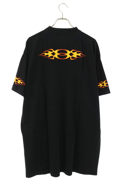 BALENCIAGA Flame Logo Print Cotton T-Shirt Black Size 2