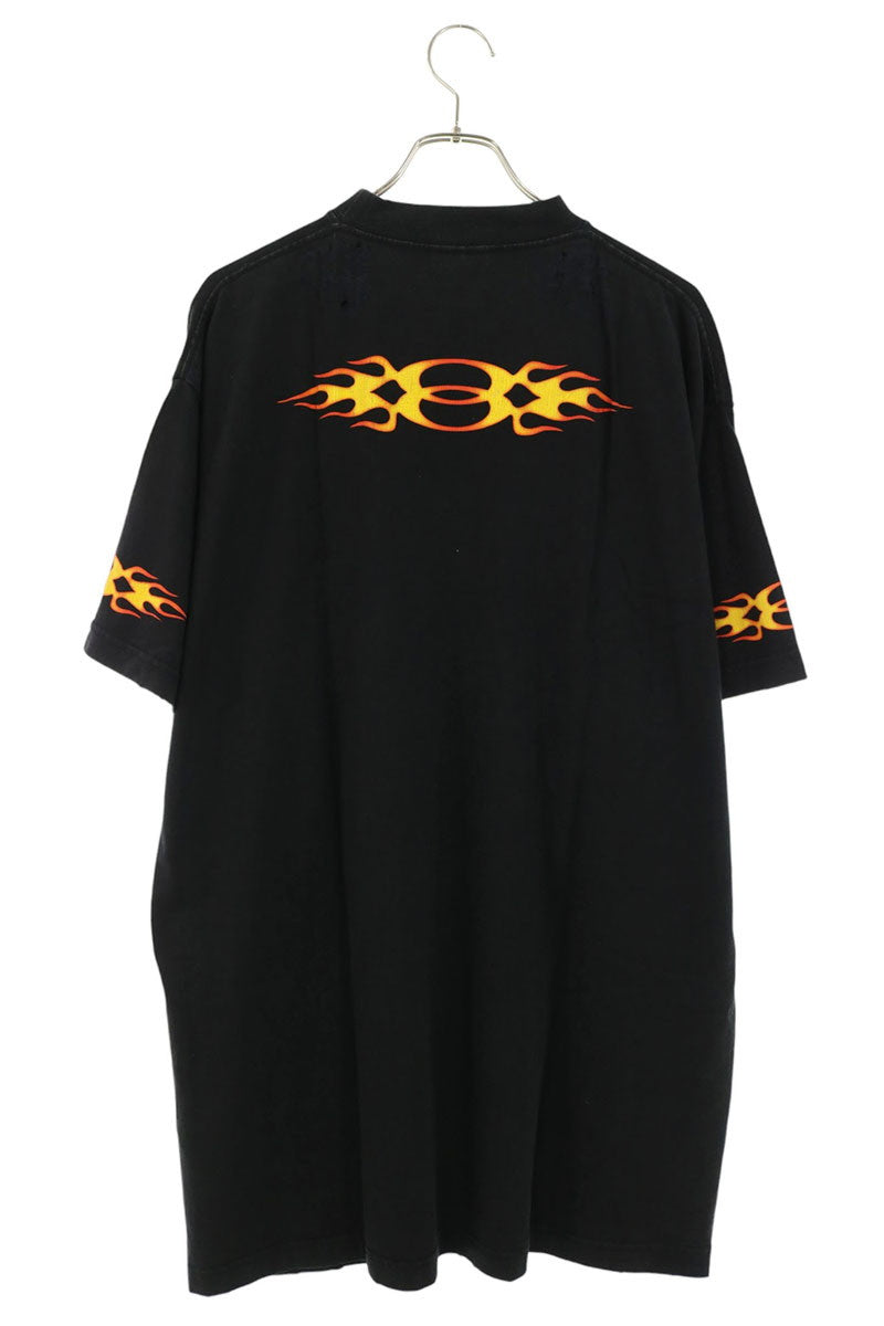 BALENCIAGA Flame Logo Print Cotton T-Shirt Black Size 2
