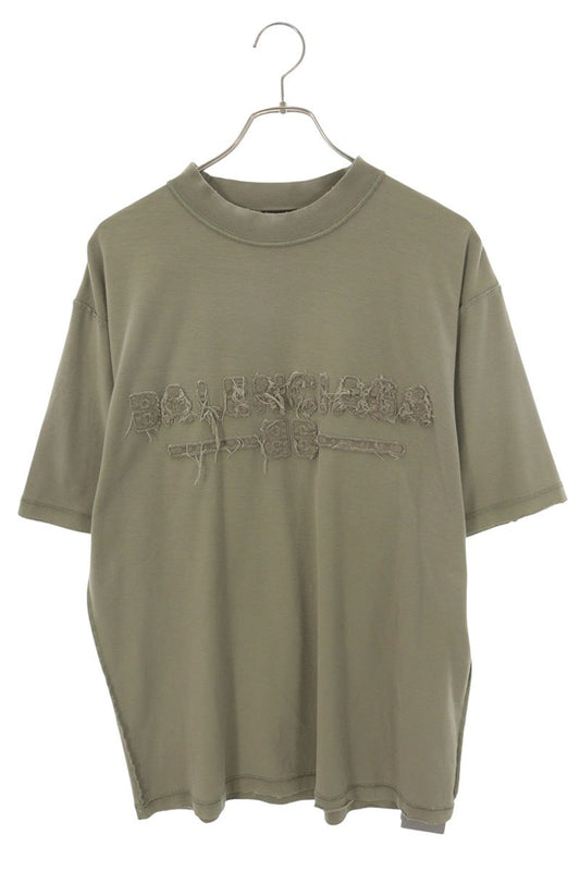 BALENCIAGA Inside-Out Logo Cotton T-Shirt Khaki Size XXS