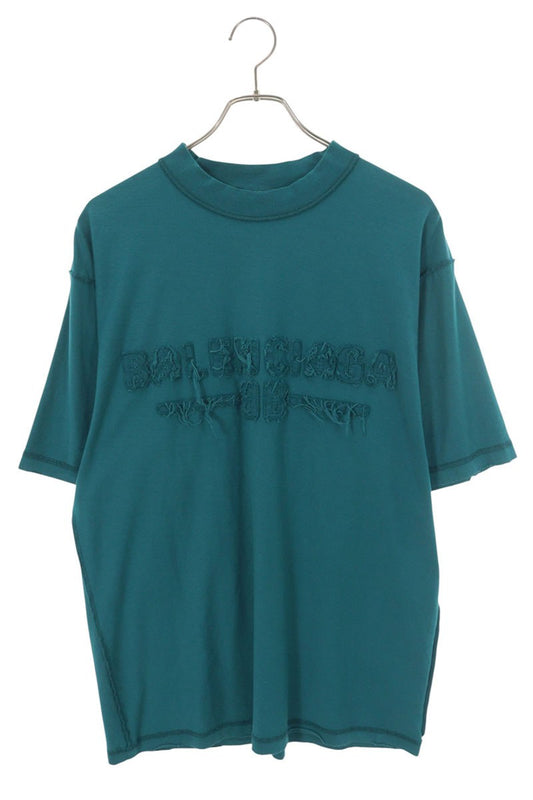 BALENCIAGA Inside-Out Logo Cotton T-Shirt Blue Size XXS