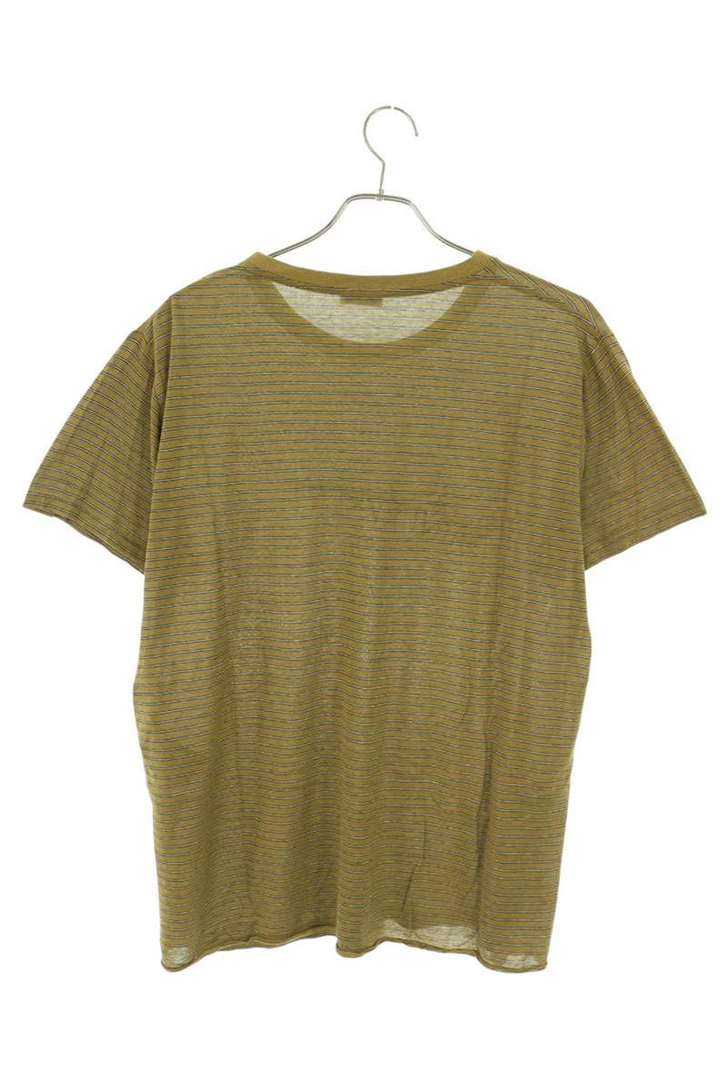SAINT LAURENT PARIS Logo Print Striped T-Shirt Khaki Size XL