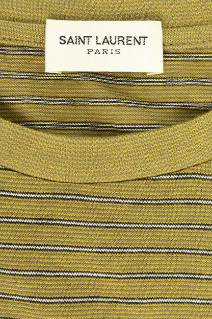 SAINT LAURENT PARIS Logo Print Striped T-Shirt Khaki Size XL