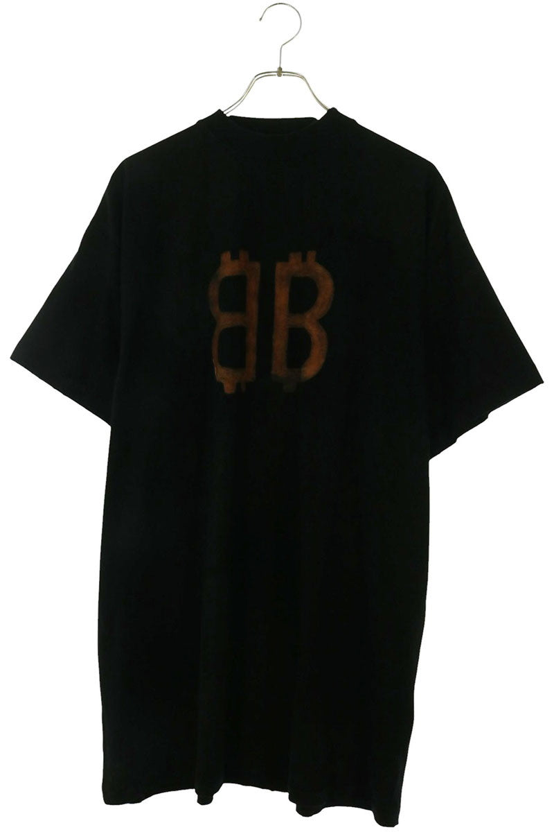 BALENCIAGA Distressed BB Logo Print T-Shirt Black Size 2