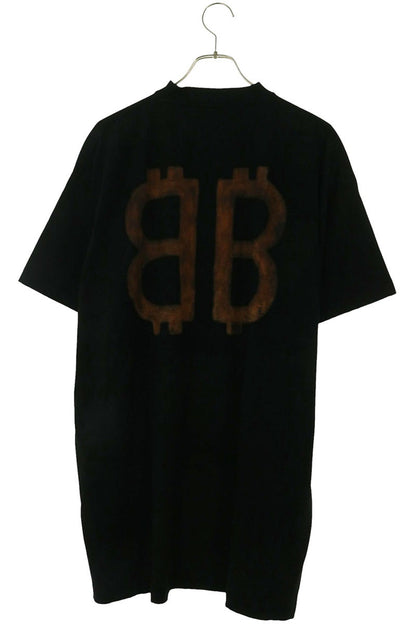 BALENCIAGA Distressed BB Logo Print T-Shirt Black Size 2