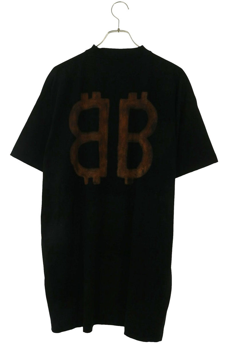 BALENCIAGA Distressed BB Logo Print T-Shirt Black Size 2