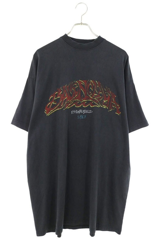 BALENCIAGA OFFSHORE Logo Print T-Shirt Black Size 2