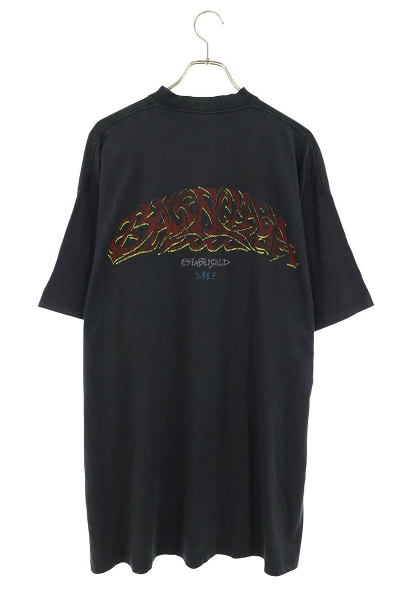BALENCIAGA OFFSHORE Logo Print T-Shirt Black Size 2