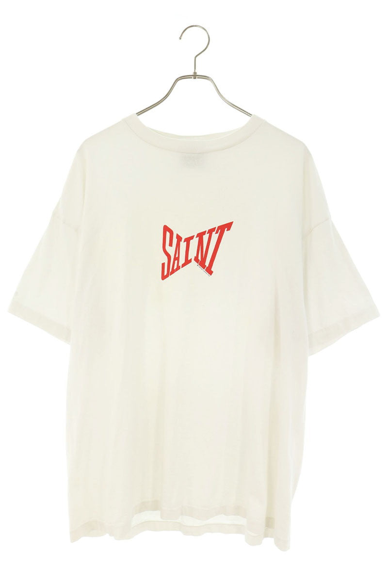 SAINT MICHAEL Logo Print Cotton T-Shirt White Size XL
