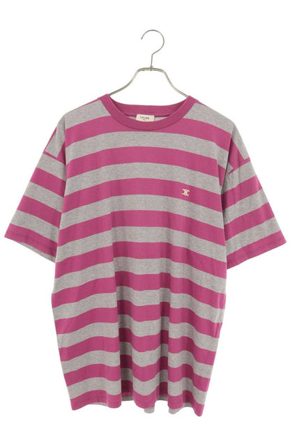 CELINE Border Triomphe Embroidered T-Shirt Gray Size L