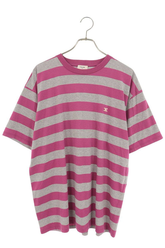 CELINE Border Triomphe Embroidered T-Shirt Gray Size L