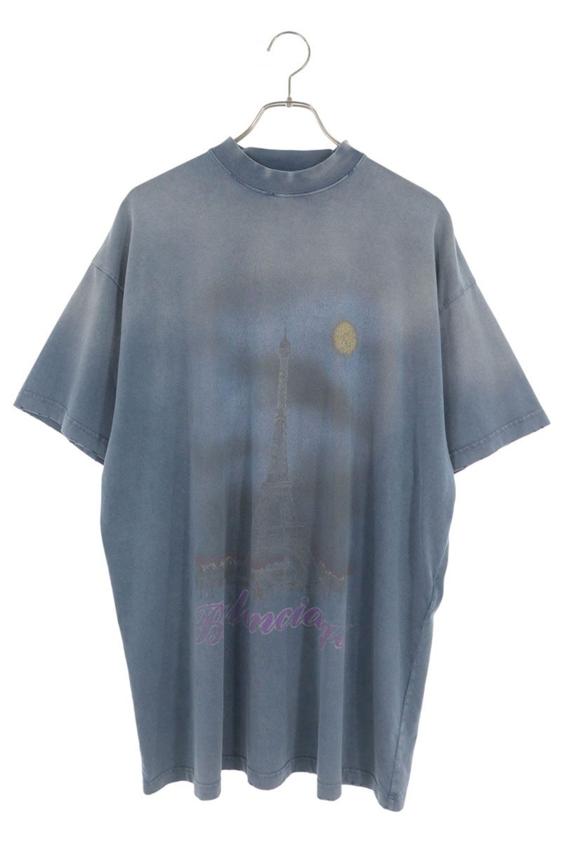 BALENCIAGA Moon Print Vintage T-Shirt Blue Size 1