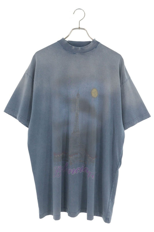BALENCIAGA Moon Print Vintage T-Shirt Blue Size 1