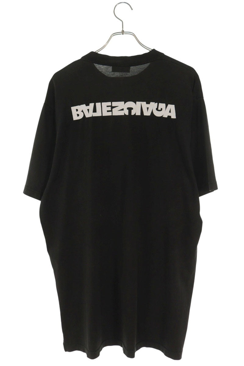 BALENCIAGA Logo Print Oversized T-Shirt Black Size 2