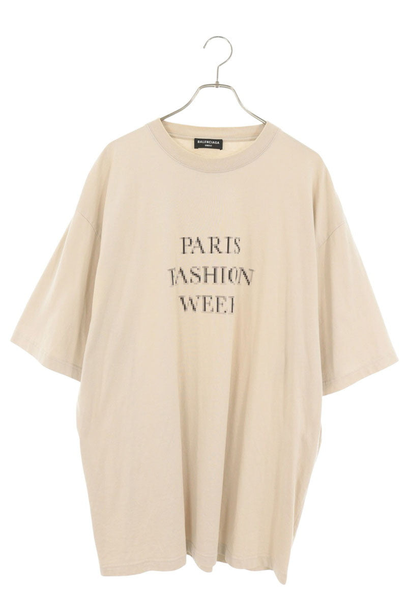 BALENCIAGA Fashion Week Flat Ground Beige Cotton T-Shirt Size M