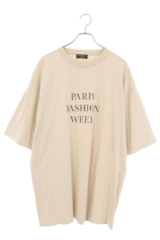 BALENCIAGA Fashion Week Flat Ground Beige Cotton T-Shirt Size M
