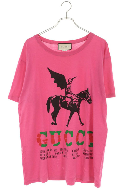 GUCCI Logo Print T-Shirt Pink Size M