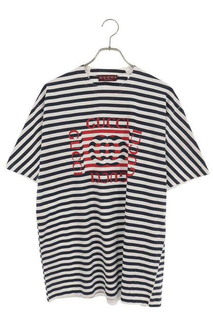 GUCCI Logo Print Border Cotton T-Shirt Size M