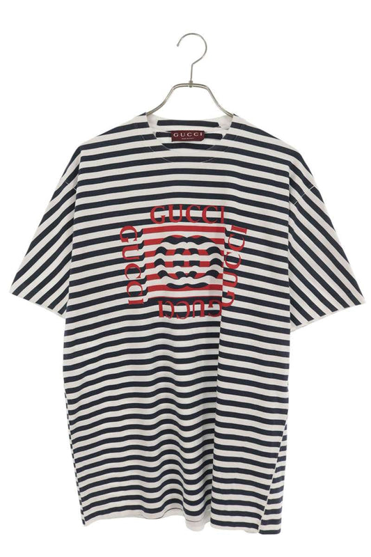 GUCCI Logo Print Border Cotton T-Shirt Size M