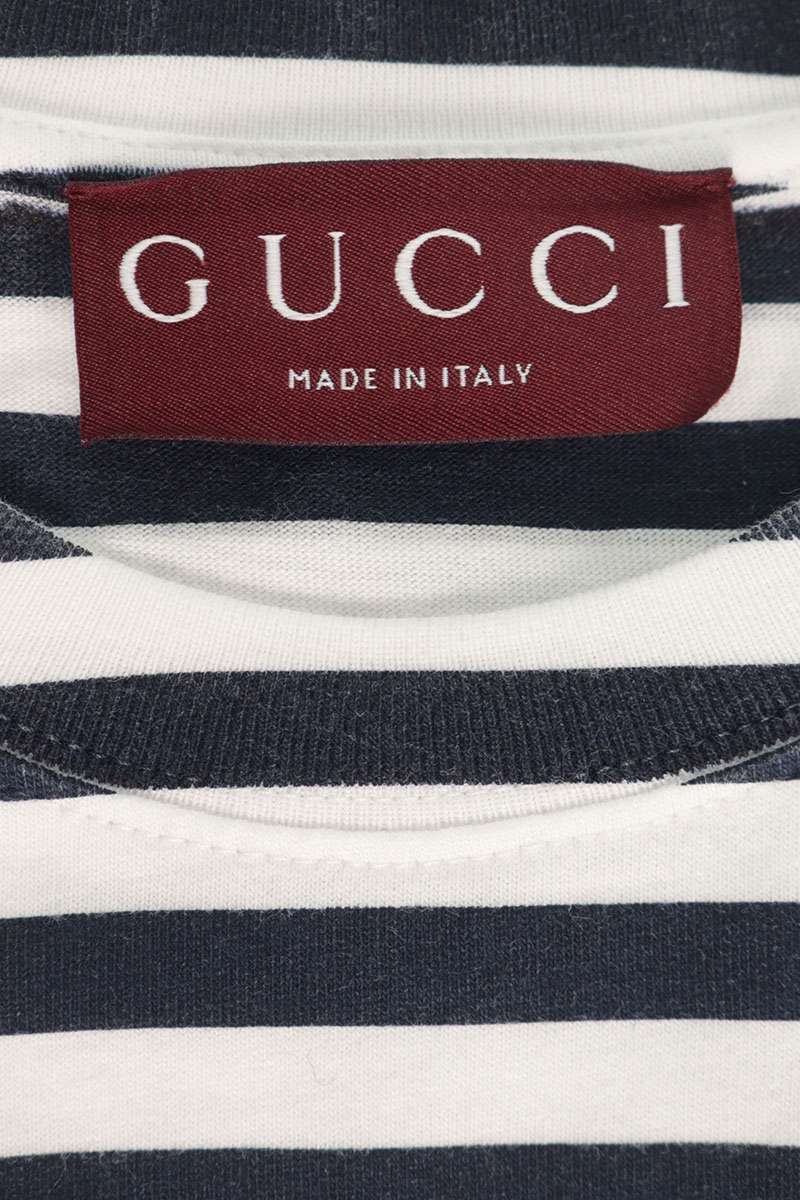 GUCCI Logo Print Border Cotton T-Shirt Size M