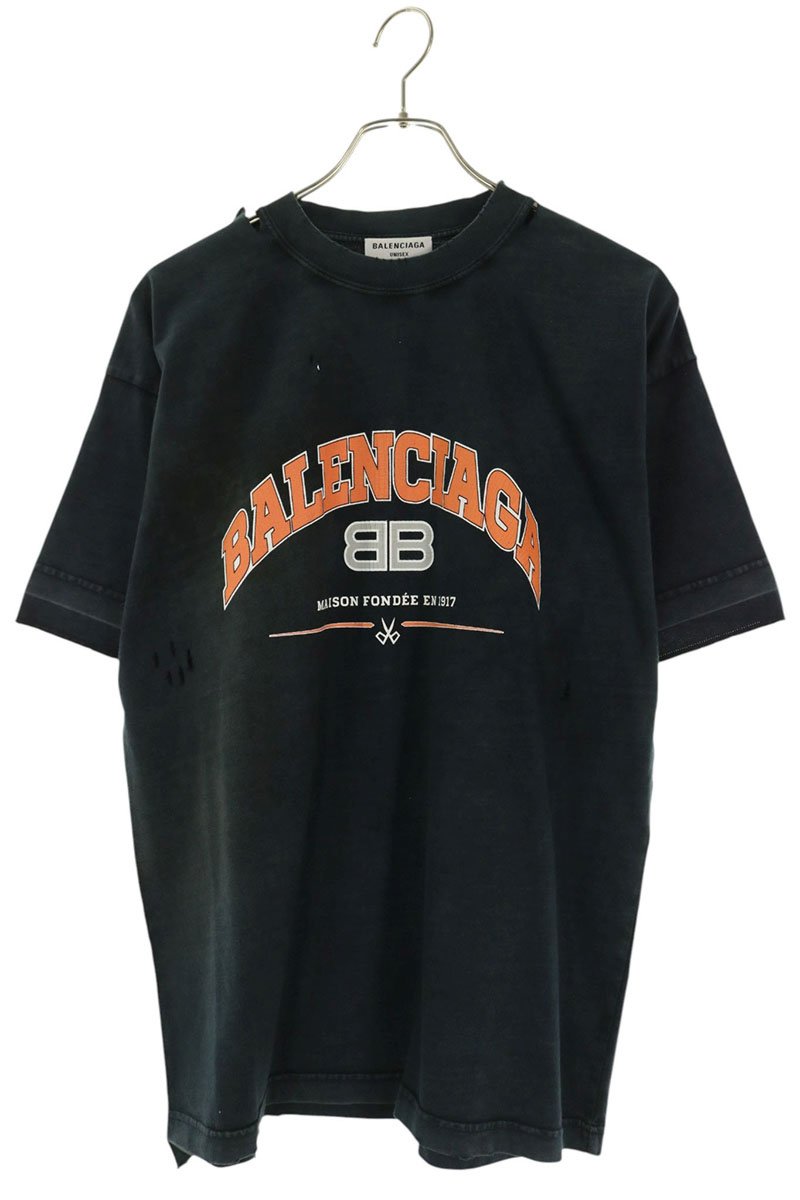 BALENCIAGA Distressed Logo Print T-Shirt Multi Size M
