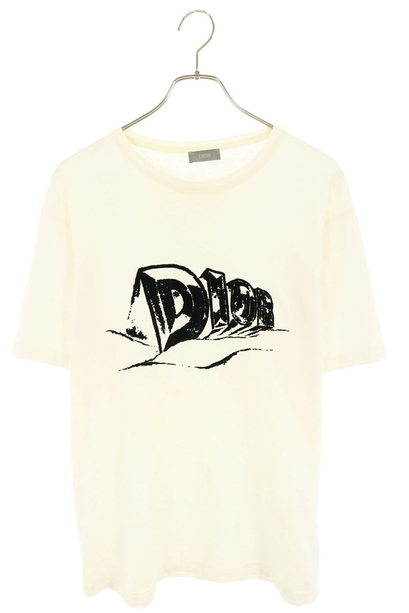 DIOR Logo Print Slub Cotton Jersey T-Shirt White Size L