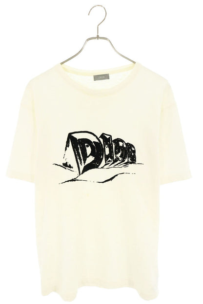 DIOR Logo Print Slub Cotton Jersey T-Shirt White Size L
