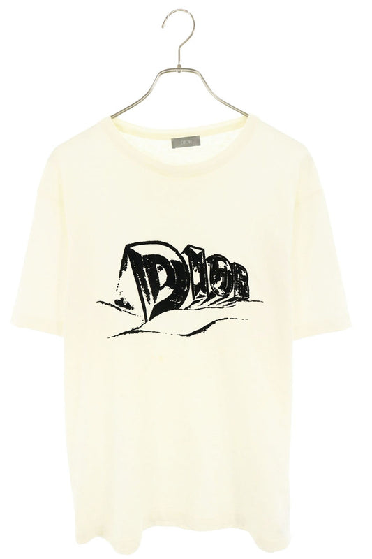 DIOR Logo Print Slub Cotton Jersey T-Shirt White Size L