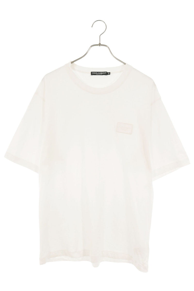 DOLCE & GABBANA Logo Leather Plate T-Shirt White Size 50