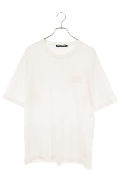 DOLCE & GABBANA Logo Leather Plate T-Shirt White Size 50