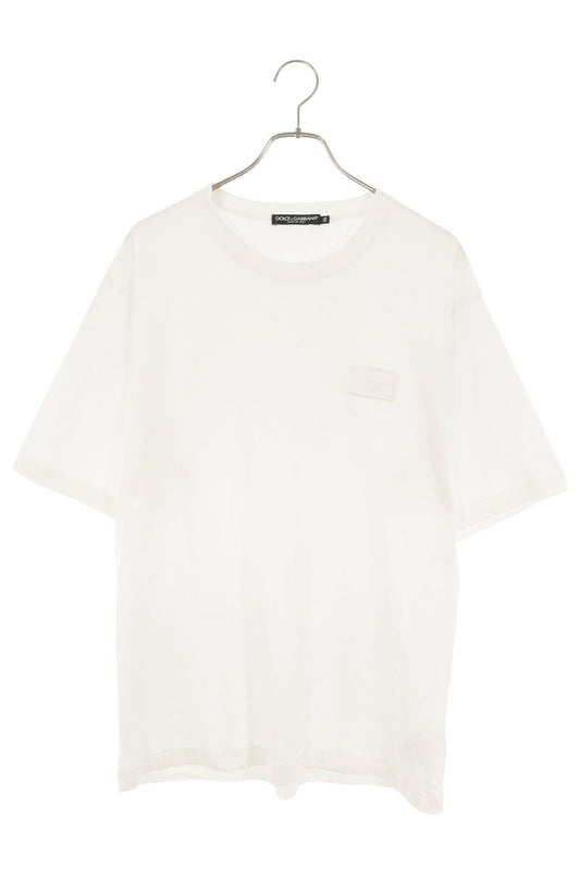 DOLCE & GABBANA Logo Leather Plate T-Shirt White Size 50