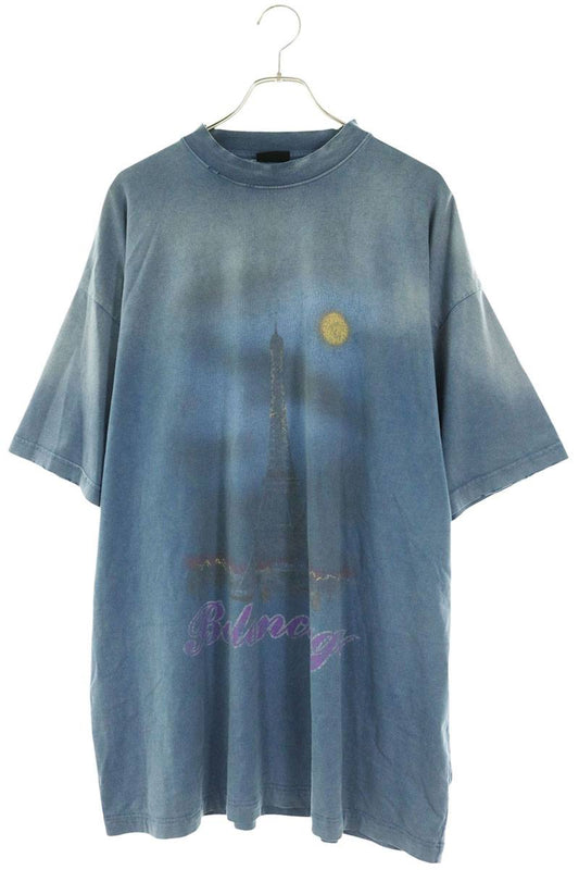 BALENCIAGA 24SS Pari Moon Print T-Shirt Blue Size 4