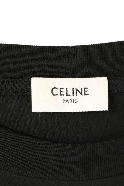 CELINE Black Logo Print Loose Fit T-Shirt Size XL