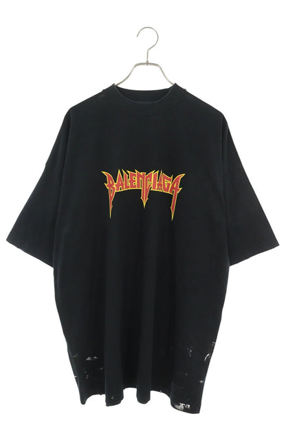 BALENCIAGA Black Metal Logo Paint Distressed T-Shirt Size 3