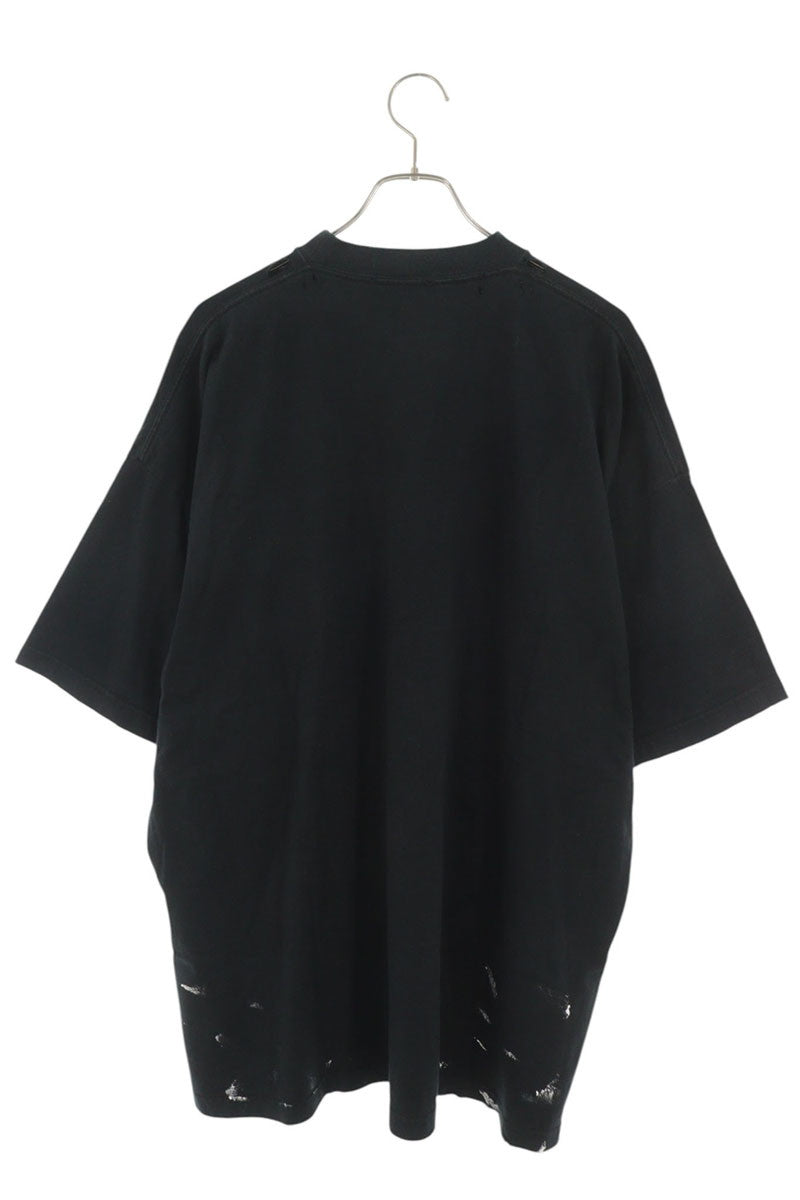 BALENCIAGA Black Metal Logo Paint Distressed T-Shirt Size 3