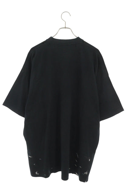 BALENCIAGA Black Metal Logo Paint Distressed T-Shirt Size 3