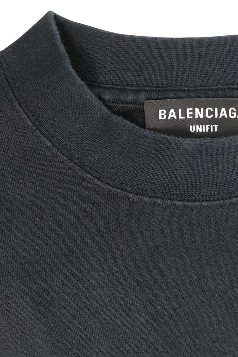 BALENCIAGA Black Metal Logo Paint Distressed T-Shirt Size 3