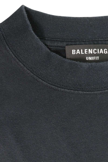 BALENCIAGA Black Metal Logo Paint Distressed T-Shirt Size 3