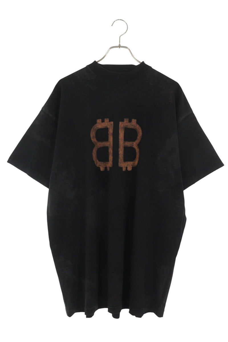 BALENCIAGA Distressed BB Logo Print T-Shirt Black Size 2