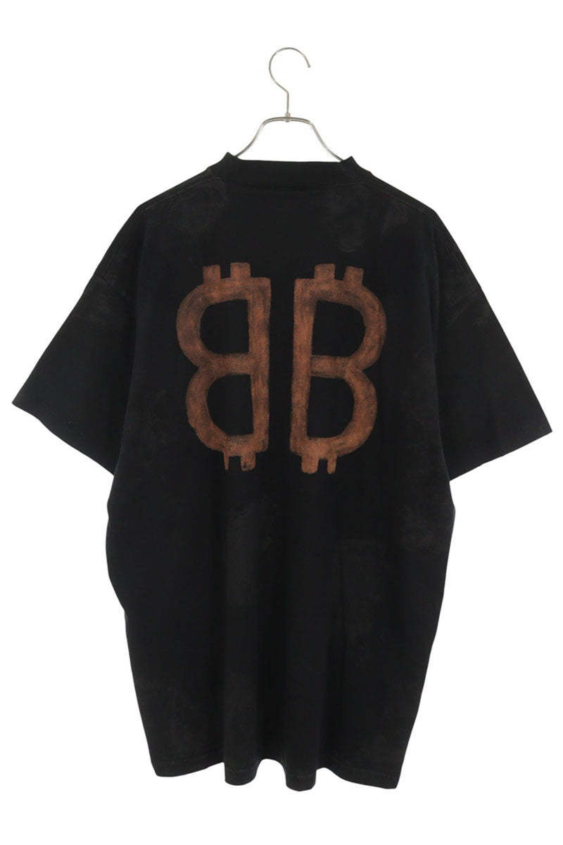 BALENCIAGA Distressed BB Logo Print T-Shirt Black Size 2