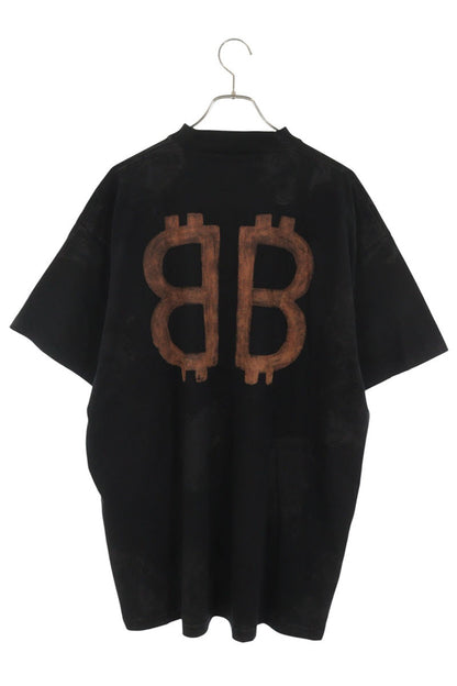 BALENCIAGA Distressed BB Logo Print T-Shirt Black Size 2