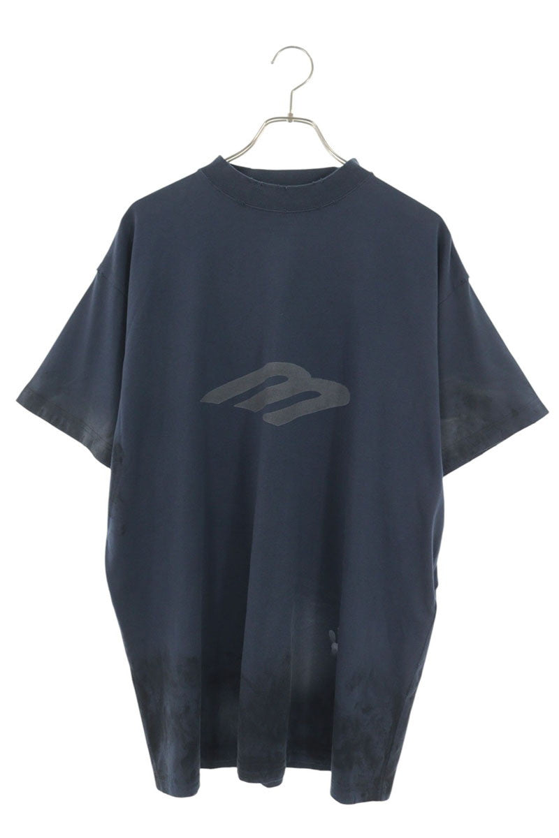 BALENCIAGA Navy Vintage Wash Logo T-Shirt Size 1