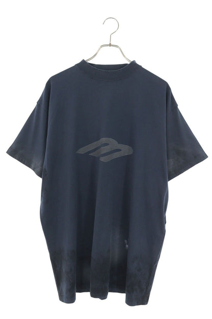 BALENCIAGA Navy Vintage Wash Logo T-Shirt Size 1
