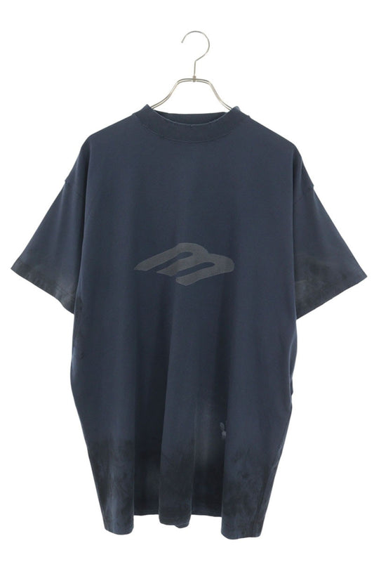 BALENCIAGA Navy Vintage Wash Logo T-Shirt Size 1